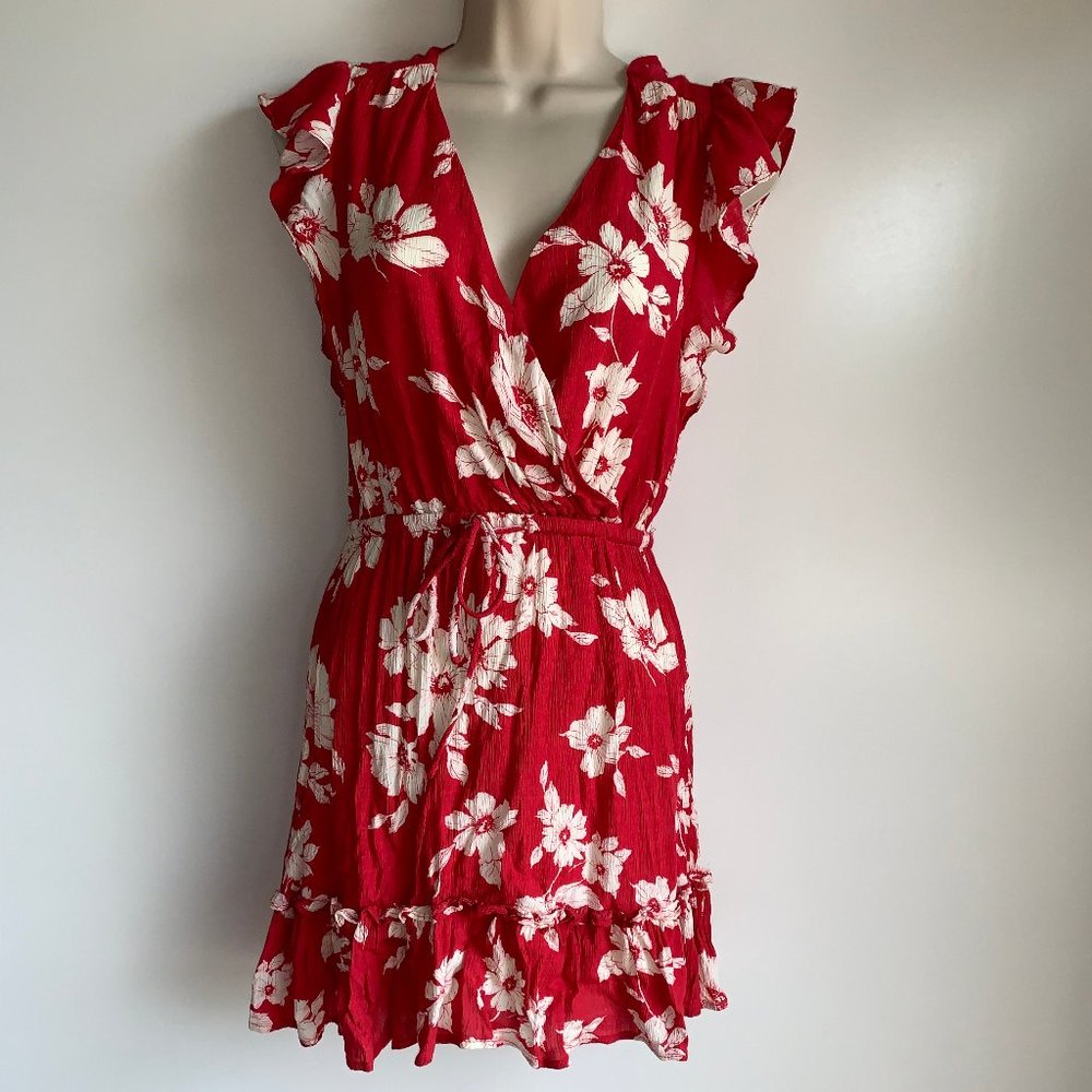 LUSH Very Pretty Red & Cream Rayon Floral Print Dress Size Small
